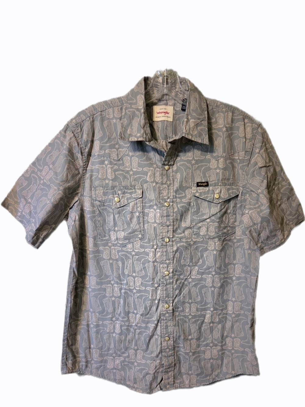 Wrangler Shirt Men's Medium Short-Sleeve Pearl Snap Western Cowboy Rodeo